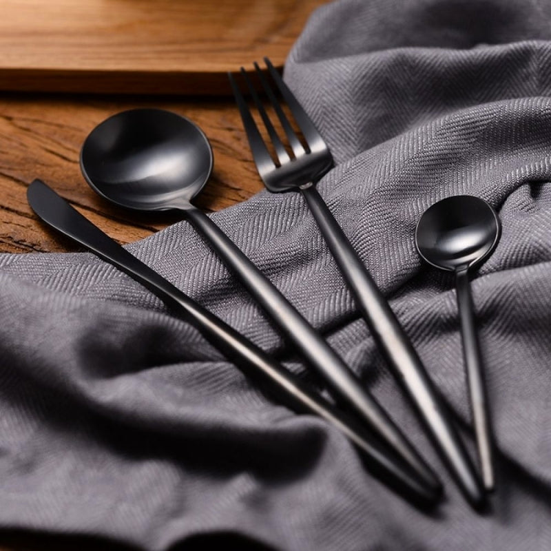 Ensemble de Couverts en Onyx Noir Mat (24 pièces) - LustreNoir