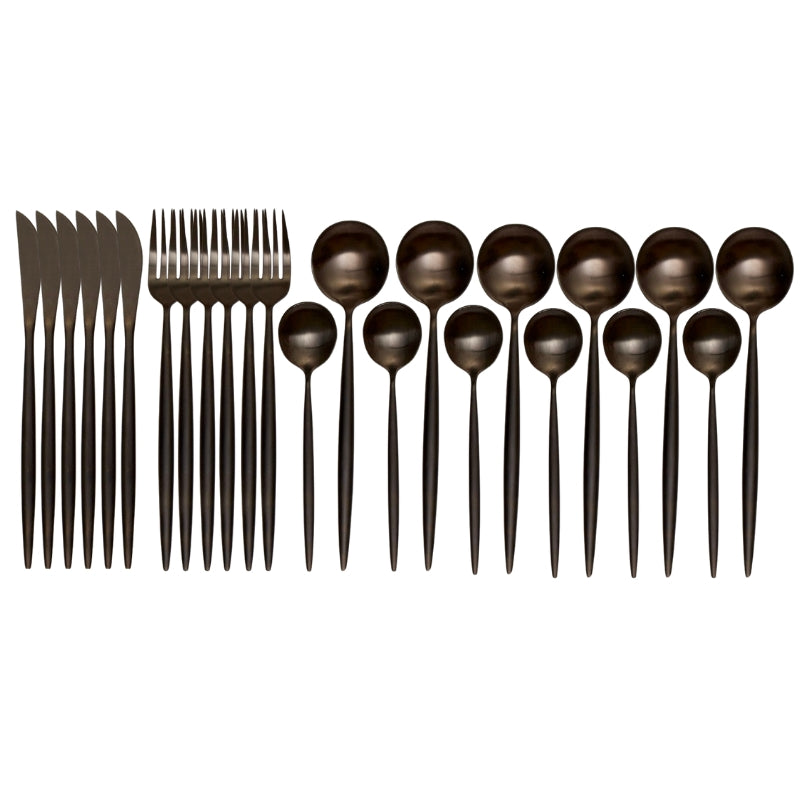 Ensemble de Couverts en Onyx Noir Mat (24 pièces) - LustreNoir
