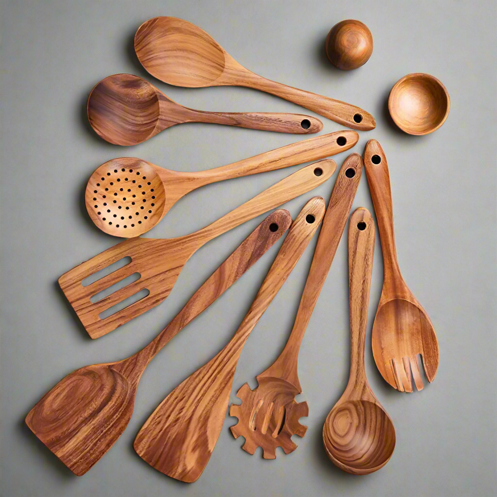 Ensemble d’Ustensiles en Bois Terra™ – Élégance & Durabilité en Cuisine