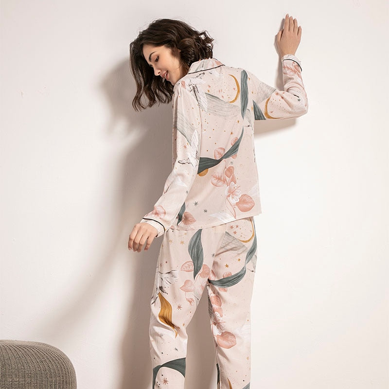 Pyjama à manches longues pour femme à imprimé floral - Fleur de Nuit