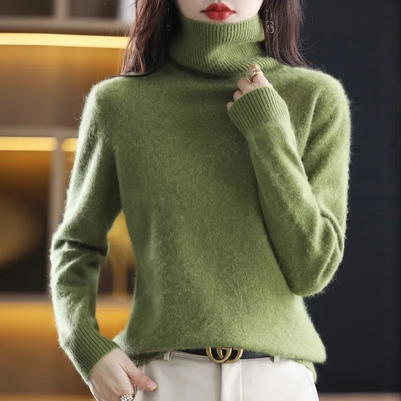 Pull col roulé 100% cachemire en maille japonaise- Mathilde