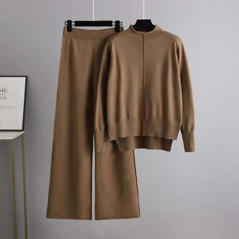 Pull Col Roulé et Pantalon Jambe Large - Douceur Automnale