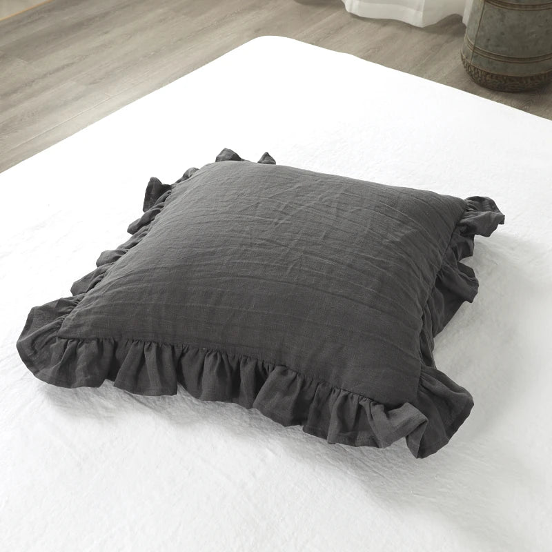 Housses de Coussin et Taies d'Oreiller en Pur Lin à Volants Doux - Linen Elegance