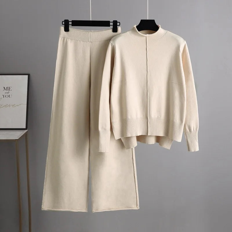 Pull Col Roulé et Pantalon Jambe Large - Douceur Automnale