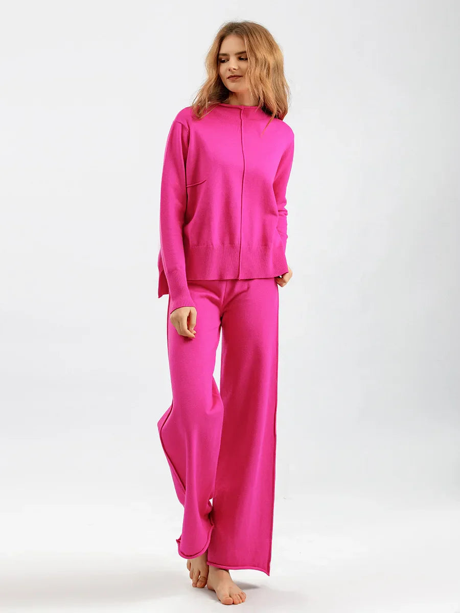 Pull Col Roulé et Pantalon Jambe Large - Douceur Automnale