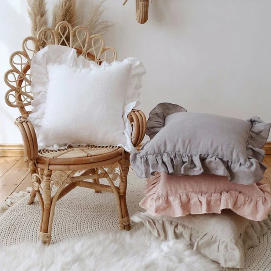 Housses de Coussin et Taies d'Oreiller en Pur Lin à Volants Doux - Linen Elegance