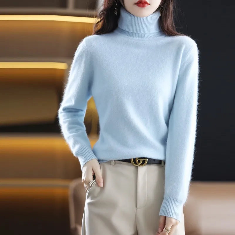 Pull col roulé 100% cachemire en maille japonaise- Mathilde