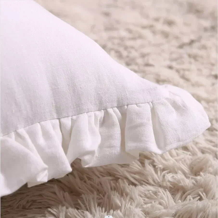 Housses de Coussin et Taies d'Oreiller en Pur Lin à Volants Doux - Linen Elegance