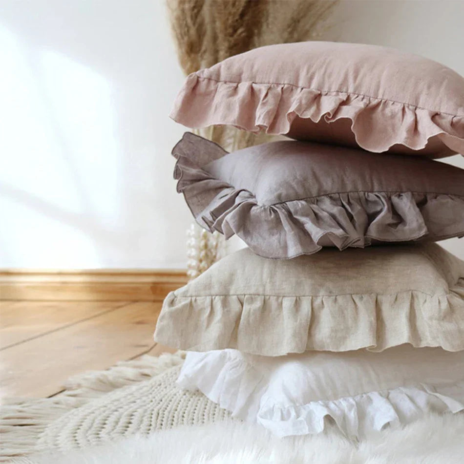 Housses de Coussin et Taies d'Oreiller en Pur Lin à Volants Doux - Linen Elegance