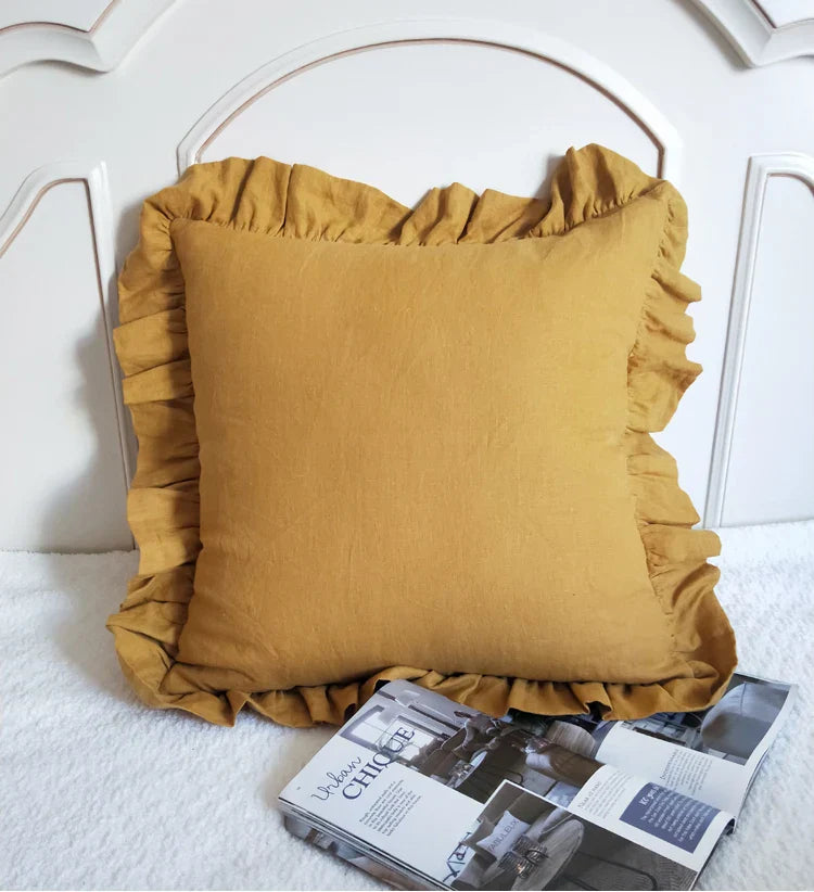 Housses de Coussin et Taies d'Oreiller en Pur Lin à Volants Doux - Linen Elegance