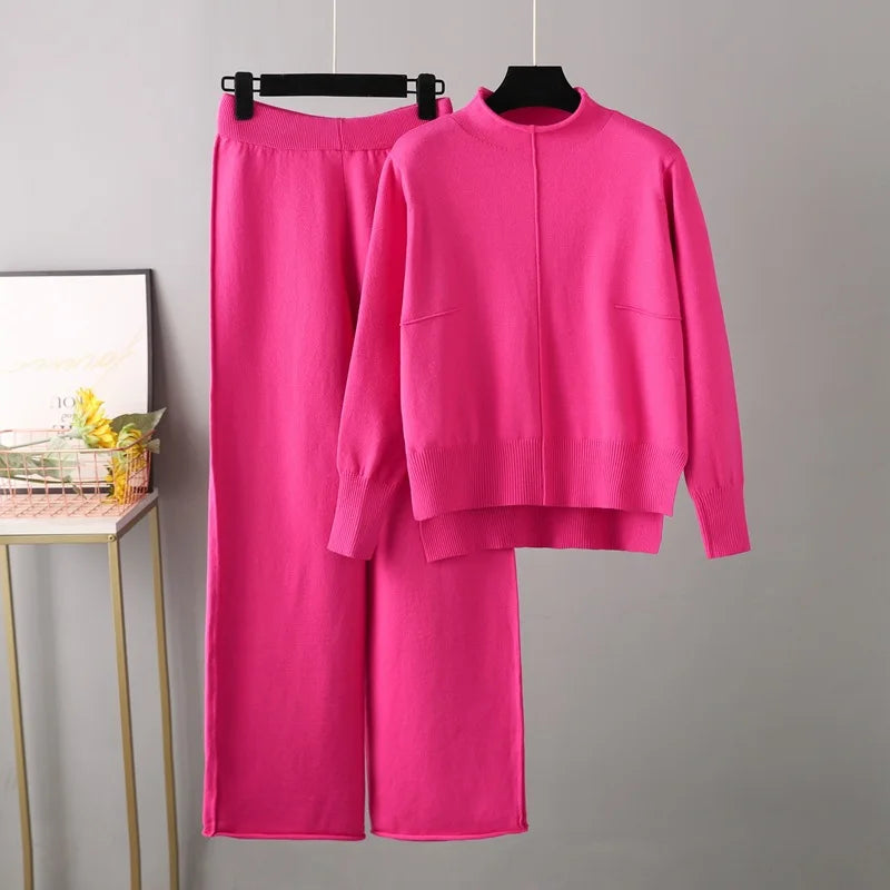 Pull Col Roulé et Pantalon Jambe Large - Douceur Automnale