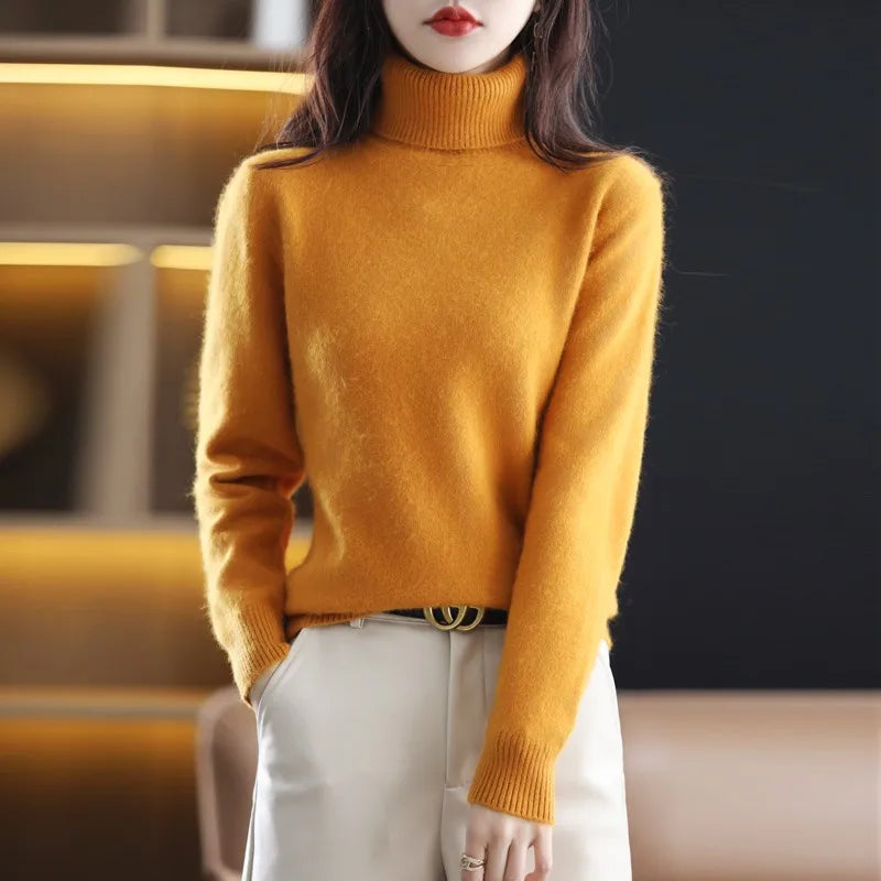 Pull col roulé 100% cachemire en maille japonaise- Mathilde