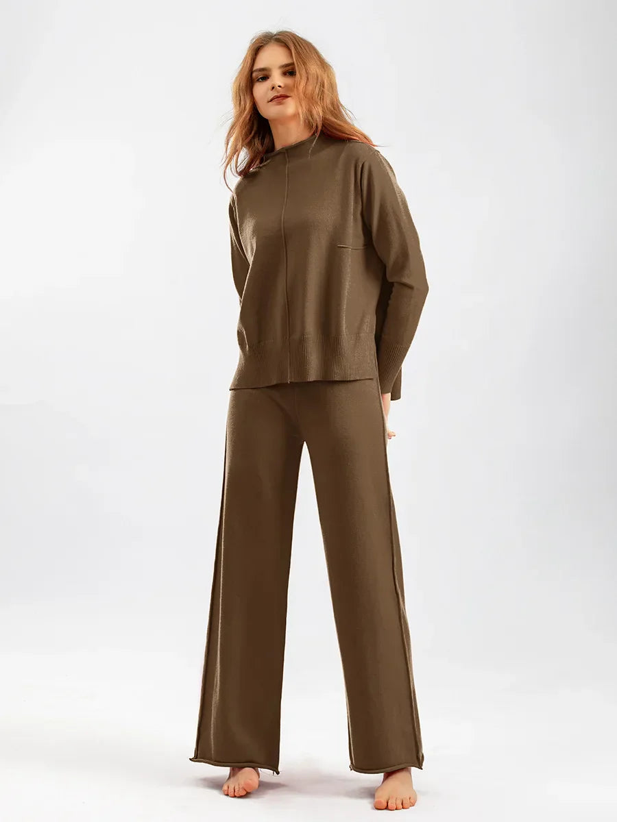 Pull Col Roulé et Pantalon Jambe Large - Douceur Automnale