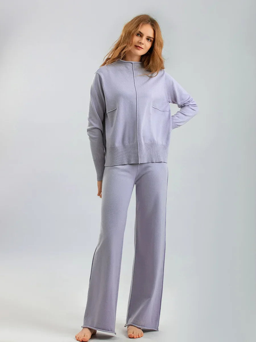 Pull Col Roulé et Pantalon Jambe Large - Douceur Automnale