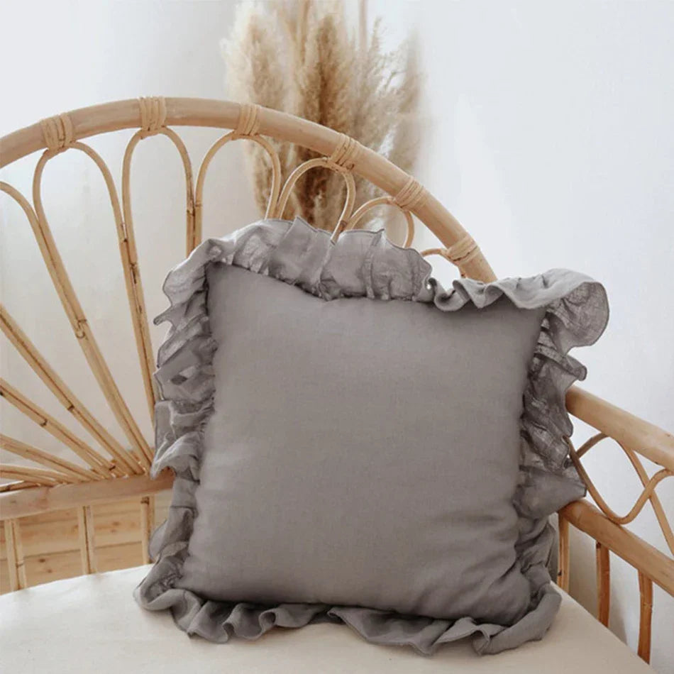 Housses de Coussin et Taies d'Oreiller en Pur Lin à Volants Doux - Linen Elegance