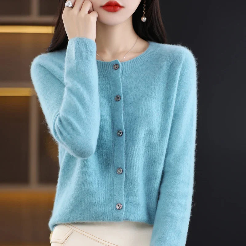 Pull/cardigan confortable 100 % laine mérinos avec détails boutonnés - Augustine