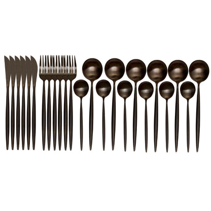 Ensemble de Couverts en Onyx Noir Mat (24 pièces) - LustreNoir