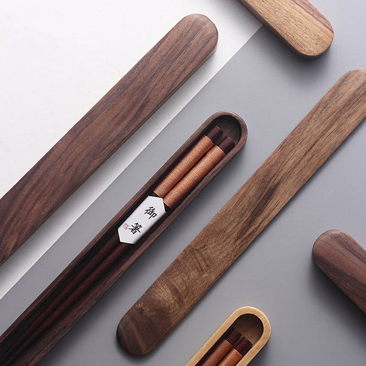 Baguettes Artisanales en Noyer Noir avec Fil Décoratif et Boîte en Bois