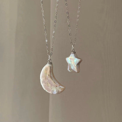 Collier Céleste Nuit Étoilée - Perles, Lune et Étoile Scintillantes