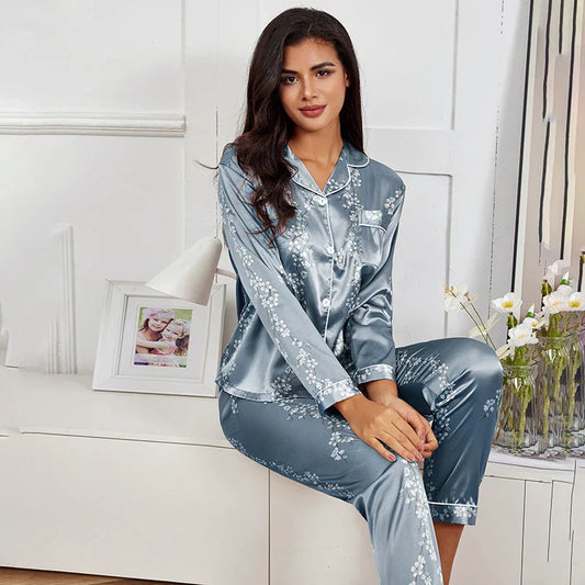 Ensemble pyjama en satin à imprimé floral élégant et confortable - Rose