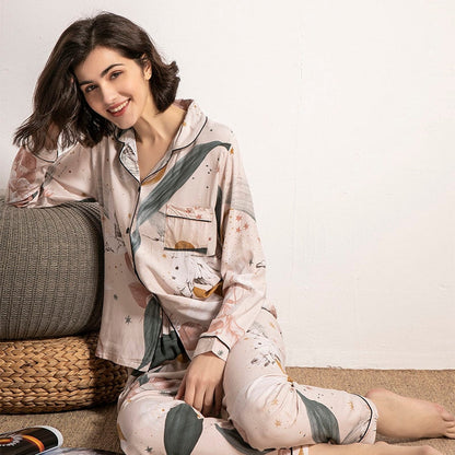 Pyjama à manches longues pour femme à imprimé floral - Fleur de Nuit