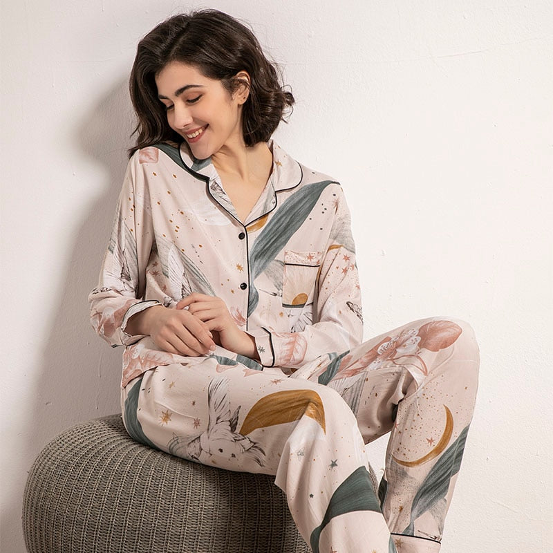 Pyjama à manches longues pour femme à imprimé floral - Fleur de Nuit