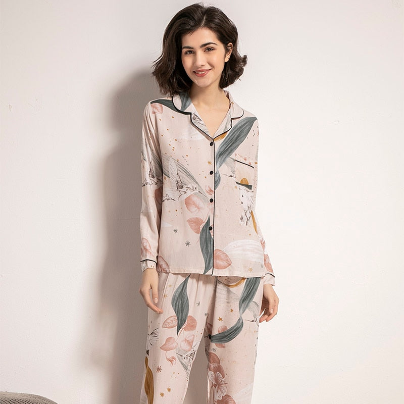 Pyjama à manches longues pour femme à imprimé floral - Fleur de Nuit