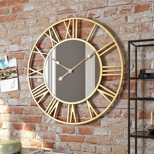 Horloge Murale en Métal avec Détails Miroir - VintageMirror