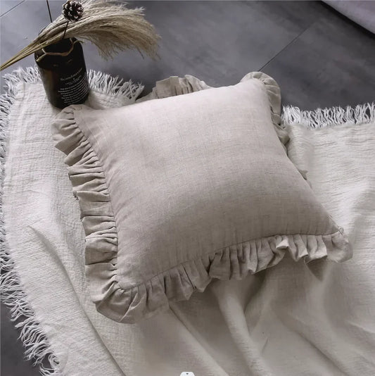 Housses de Coussin et Taies d'Oreiller en Pur Lin à Volants Doux - Linen Elegance