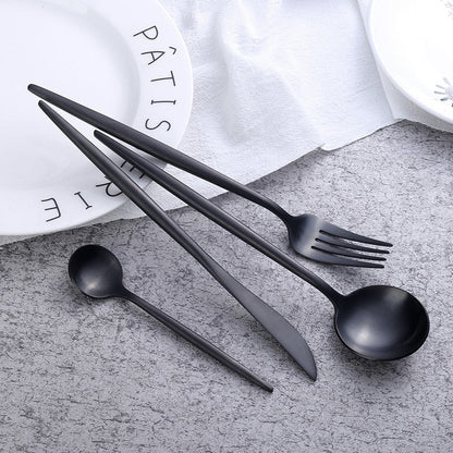 Ensemble de Couverts en Onyx Noir Mat (24 pièces) - LustreNoir