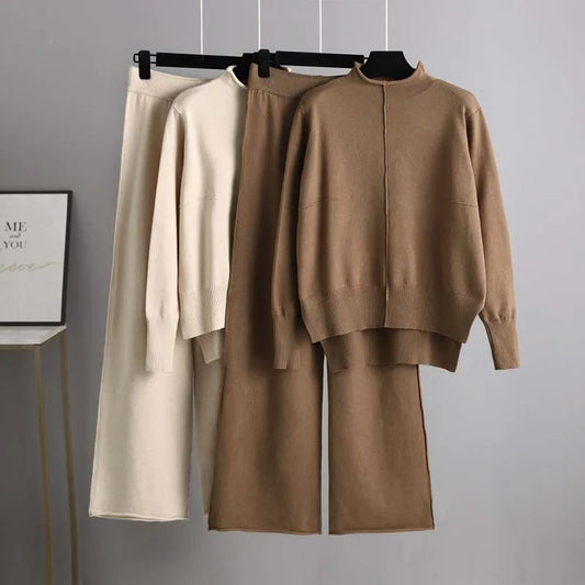 Pull Col Roulé et Pantalon Jambe Large - Douceur Automnale