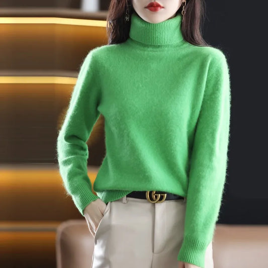 Pull col roulé 100% cachemire en maille japonaise- Mathilde