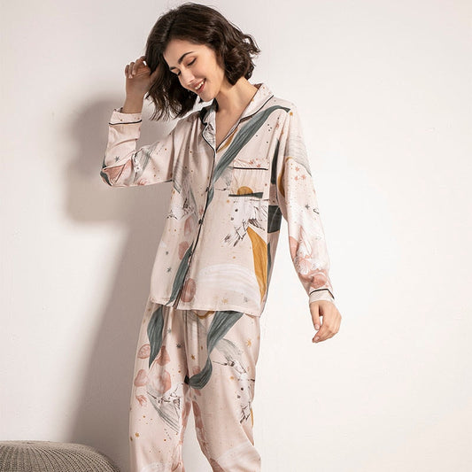Pyjama à manches longues pour femme à imprimé floral - Fleur de Nuit