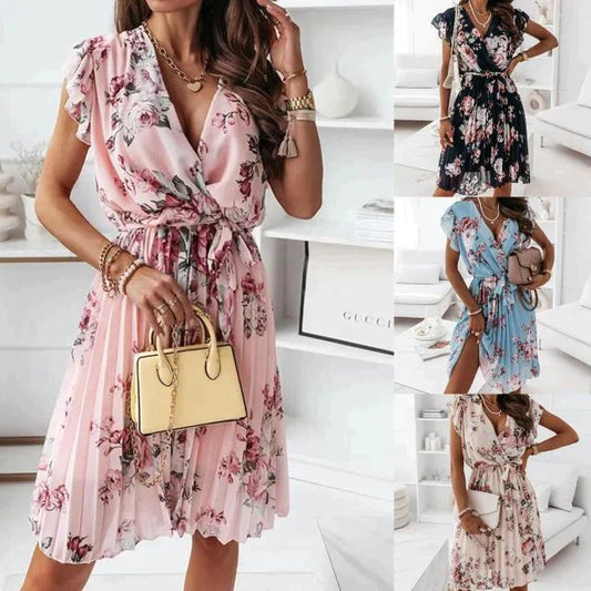 Robe fleurie élégante avec décolleté en V - Rose