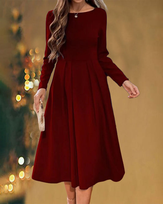 Robe unie à col rond et manches longues - Léonie