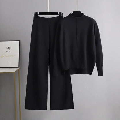 Pull Col Roulé et Pantalon Jambe Large - Douceur Automnale