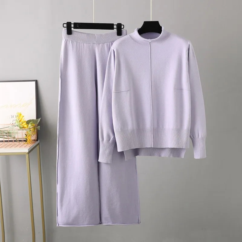 Pull Col Roulé et Pantalon Jambe Large - Douceur Automnale