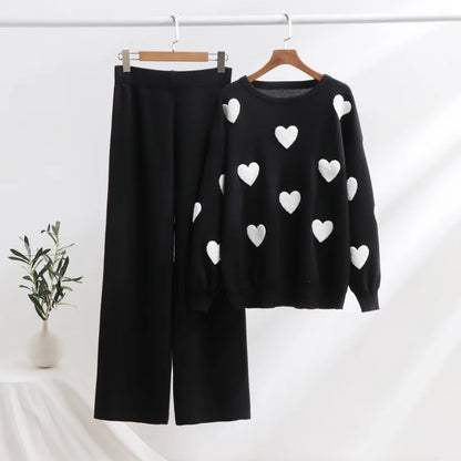 Ensemble Douceur Cœur - Pull Tricot et Pantalon Large Confortable
