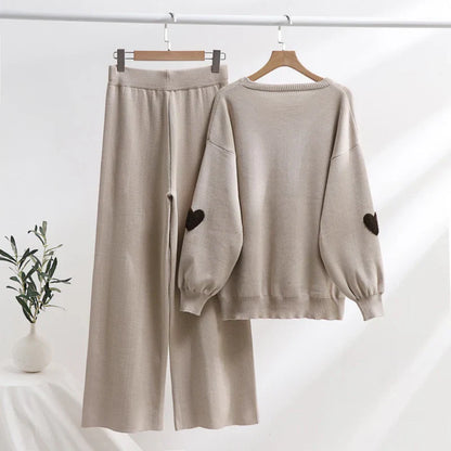 Ensemble Douceur Cœur - Pull Tricot et Pantalon Large Confortable