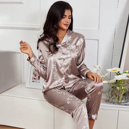 Ensemble pyjama en satin à imprimé floral élégant et confortable - Rose