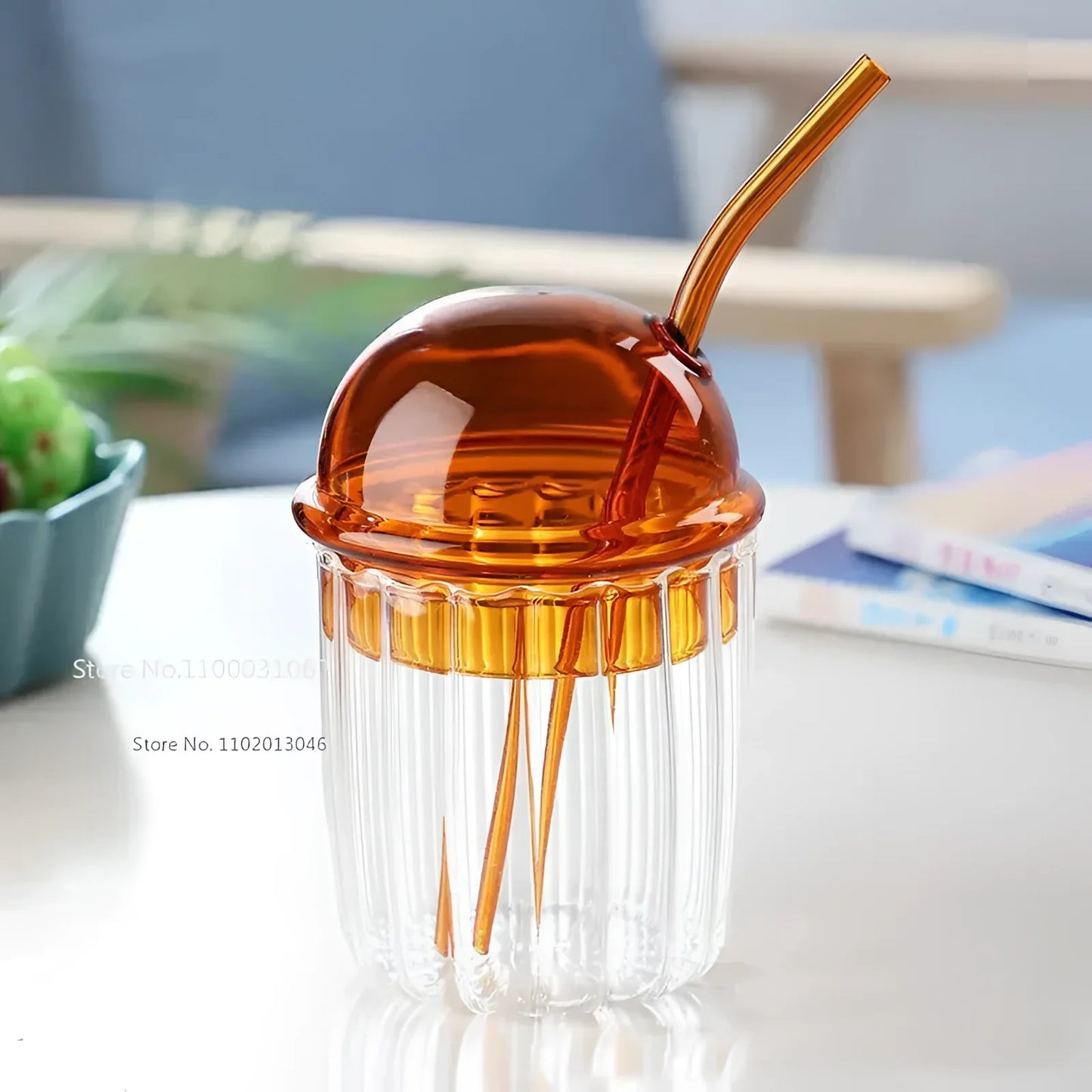 Gobelet en verre vert vintage avec couvercle et paille-EcoGlass™