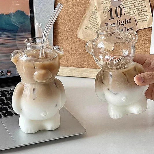 Tasse en verre en forme d'ours avec paille-BearBuddy™