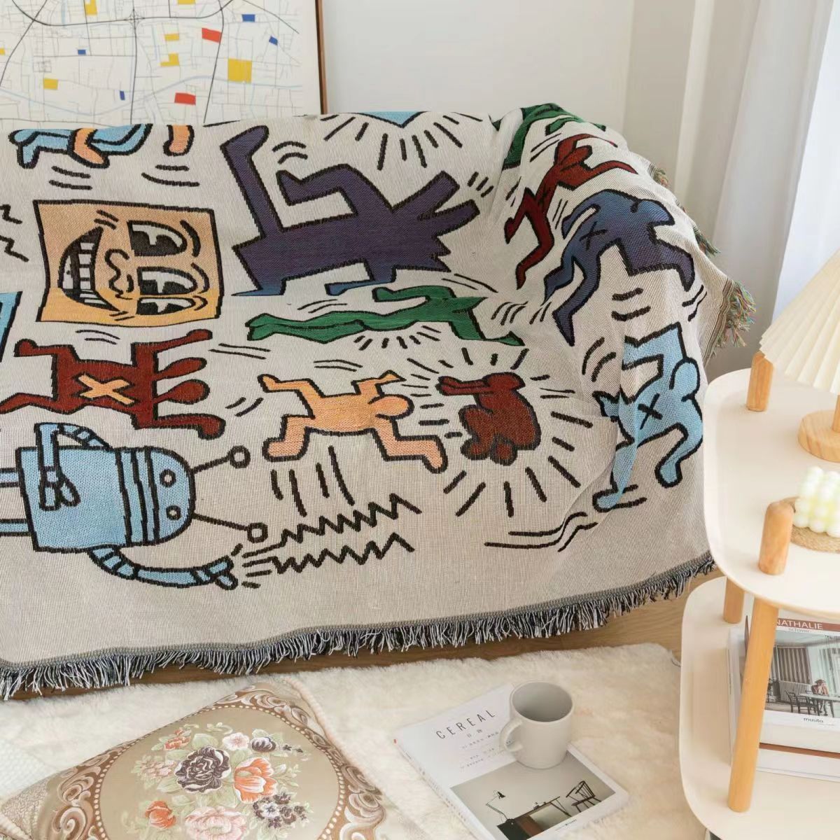 Tissage Jacquard Inspiré des Graffitis - Plaid Puzzle Artiste