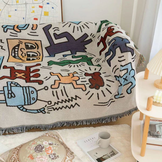 Tissage Jacquard Inspiré des Graffitis - Plaid Puzzle Artiste